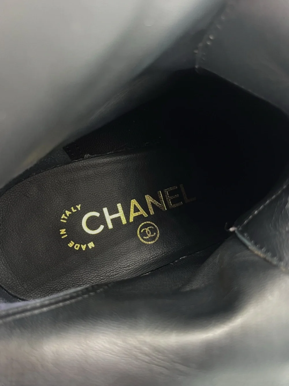 Chanel Interlocking CC Logo Beige Black Suede Lace Up Cap Toe Boots 37.5C